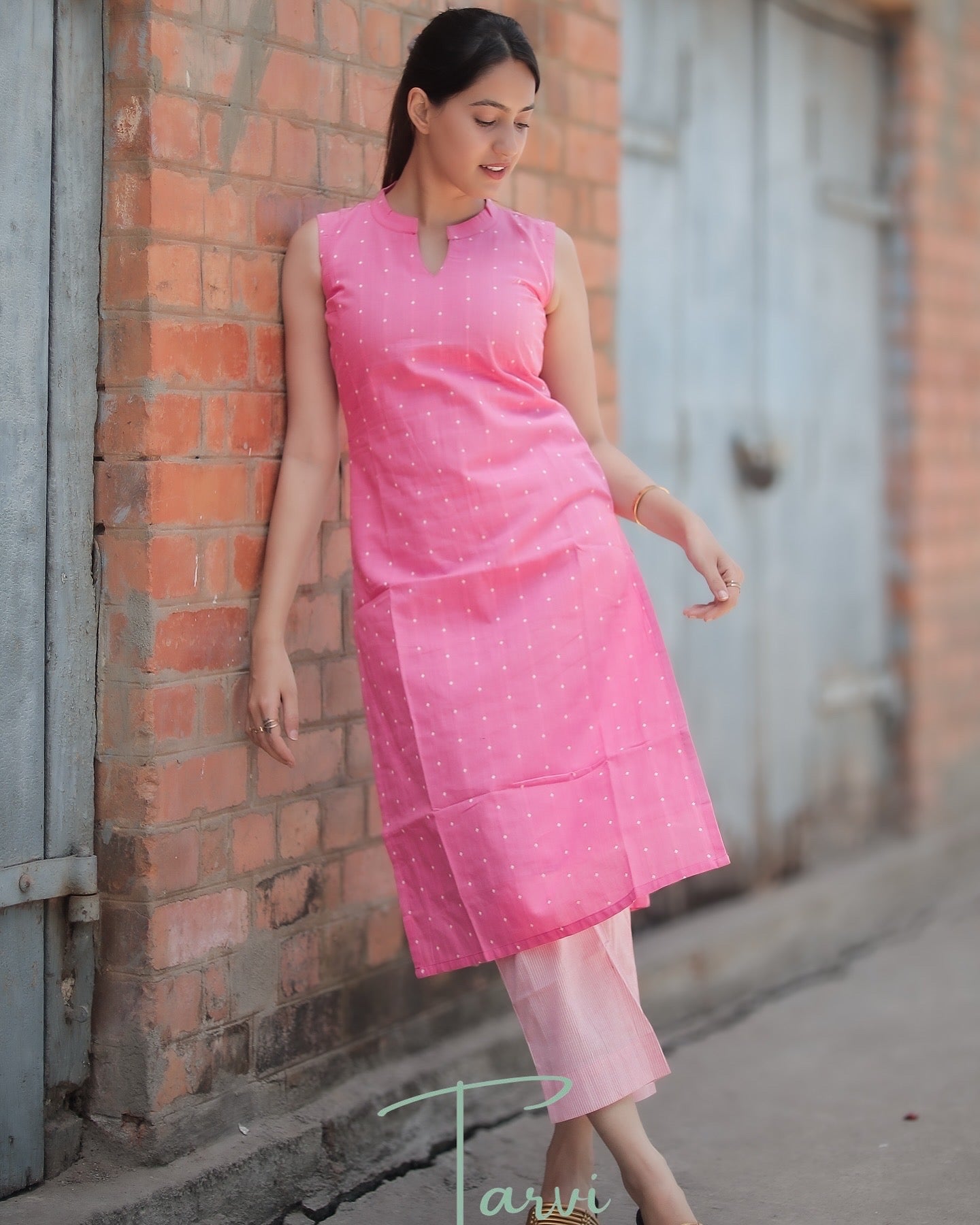 Light Pink Pure Cotton Handloom Cord Set with Pocket & Cotton Lining - Sleeve Option Available