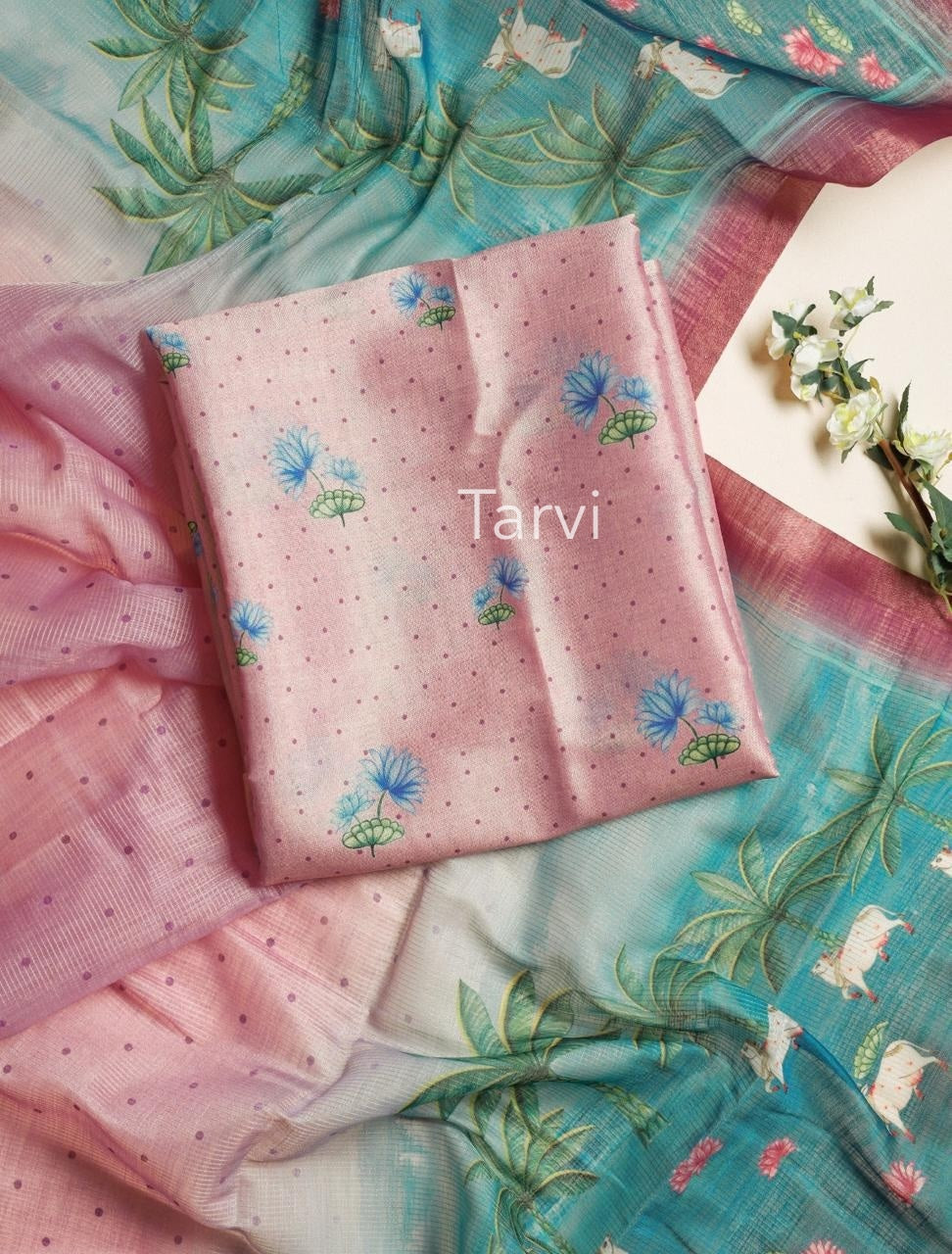Candy Pink Chanderi Silk Kurti with cotton lining and Pichwai Dupatta.