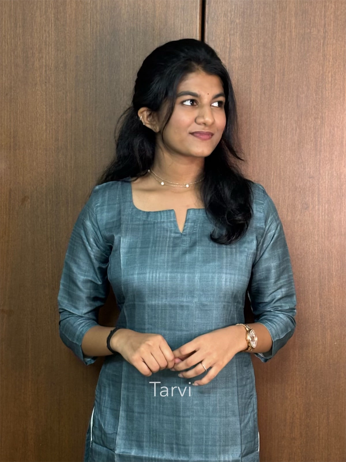 Teal Blue Chanderi Silk Kurti with Cotton Lining & Dupatta