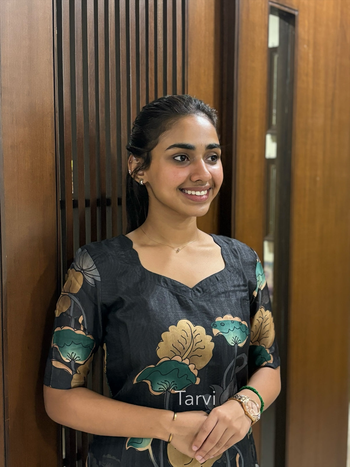 Black Tussar Silk Kurti with Floral print