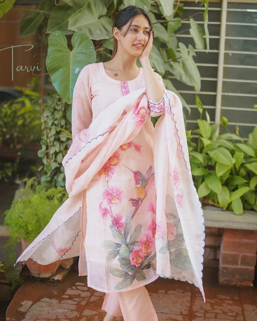 Elegant 3-Piece Linen Kurti Set with Hand Embroidery