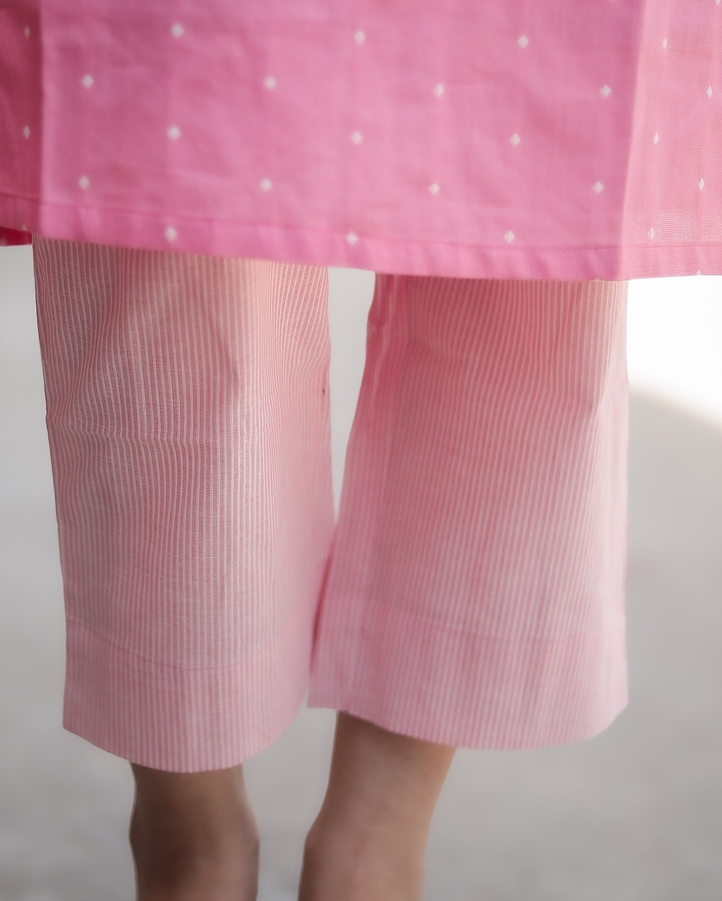 Light Pink Pure Cotton Handloom Cord Set with Pocket & Cotton Lining - Sleeve Option Available