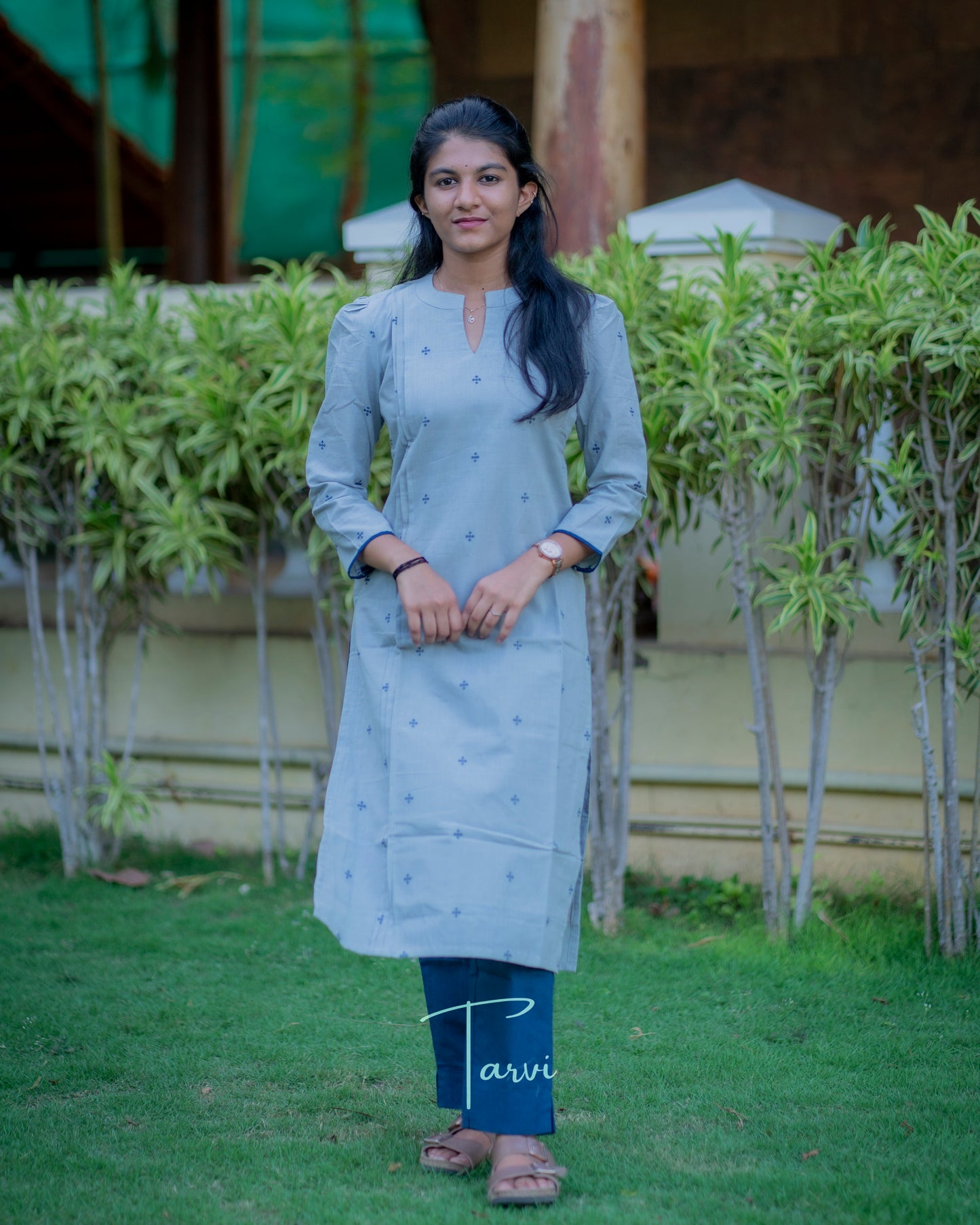 Grey Super Soft Pure cotton Handloom 3 pc Kurti Set