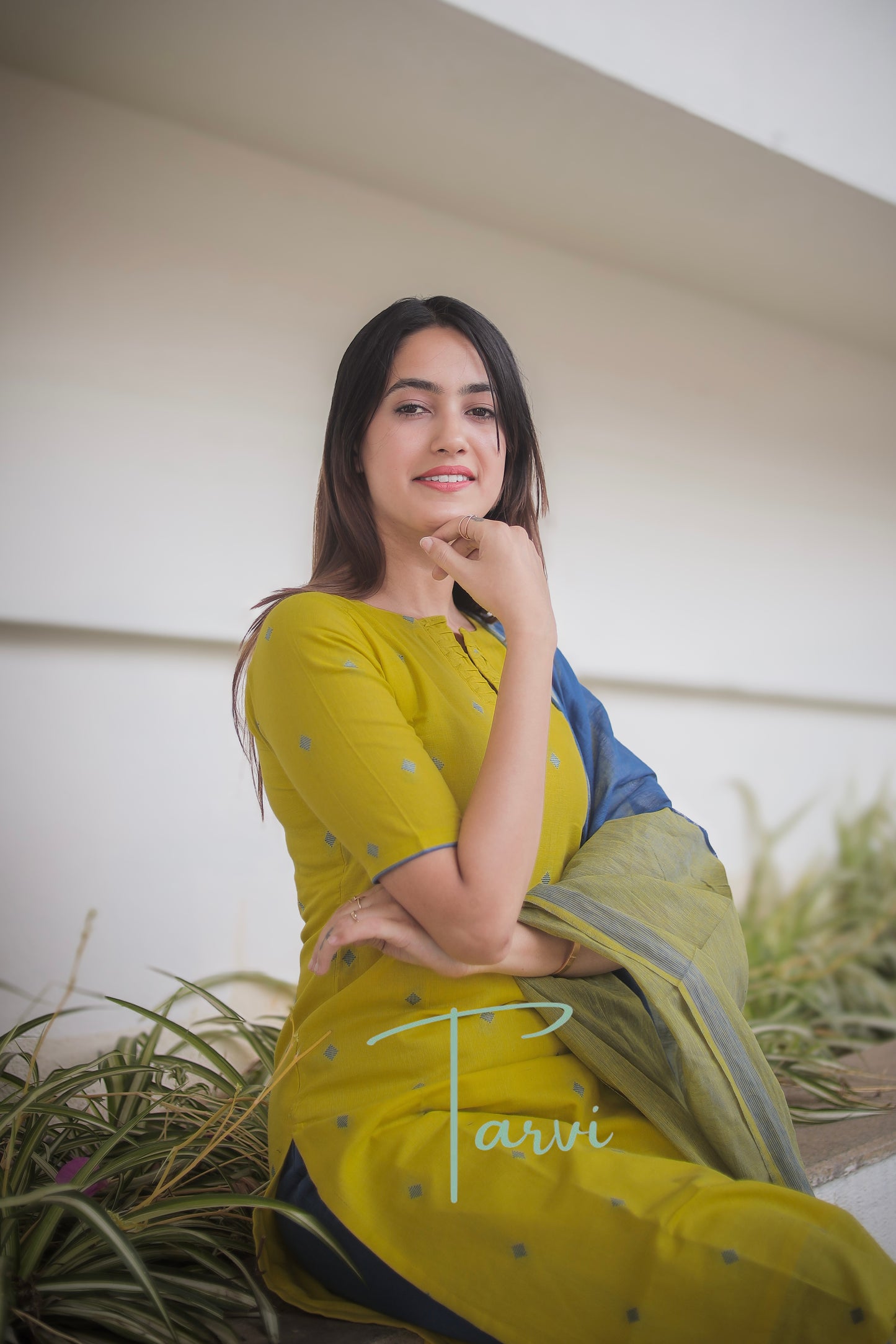 Lime Green Pure cotton Handloom 3 pc Kurti Set with cotton lining,dupatta and Pant with Pocket