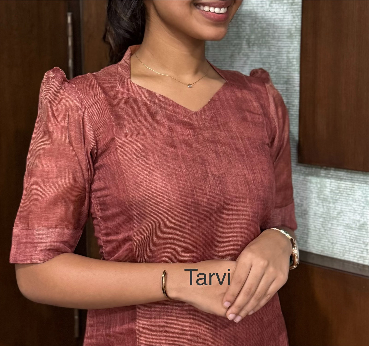 Rust Chanderi Tissue Silk Kurti with Cotton Lining & Dupatta