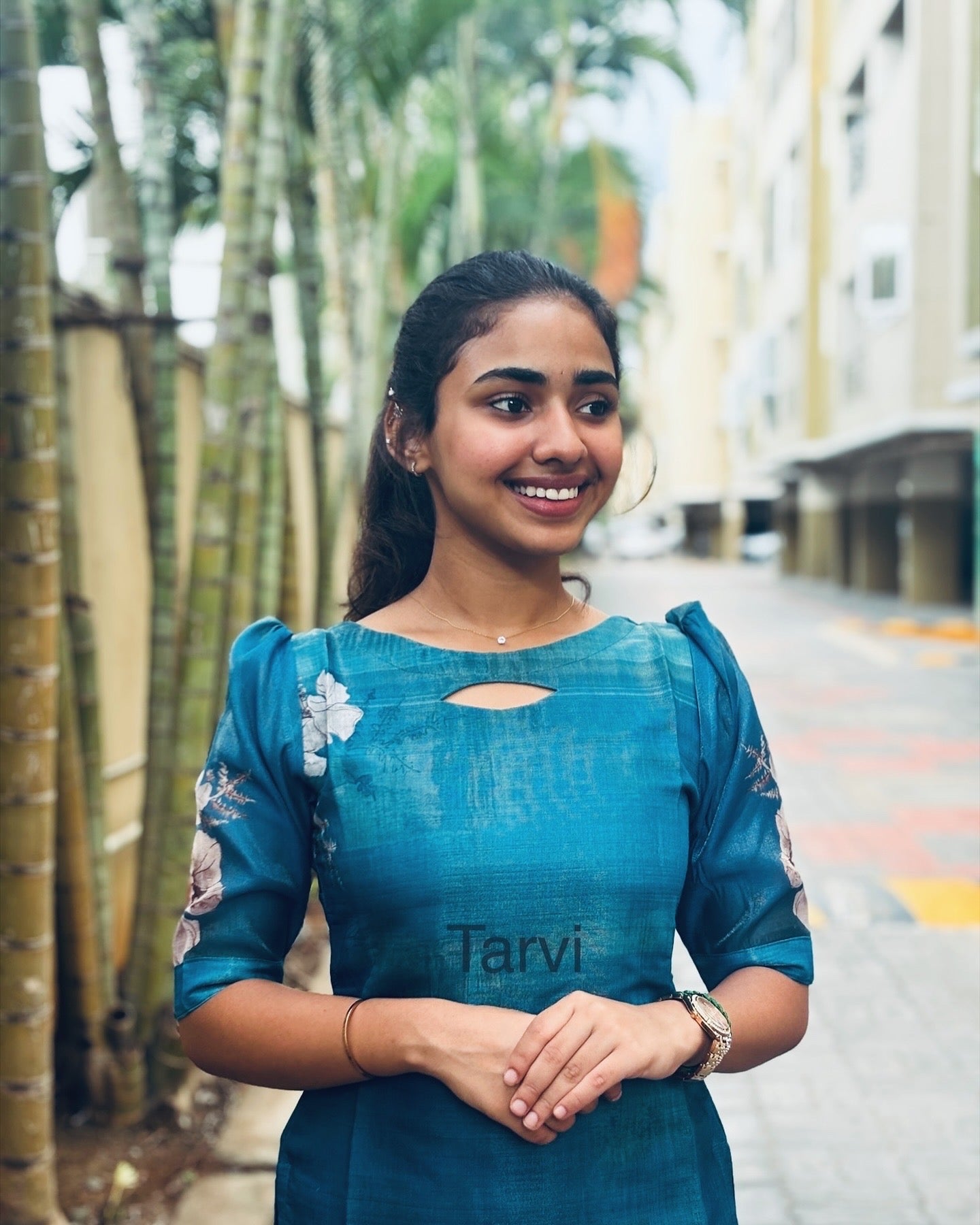 Peacock Blue Chanderi Tissue Silk Kurti with Cotton Lining & Dupatta