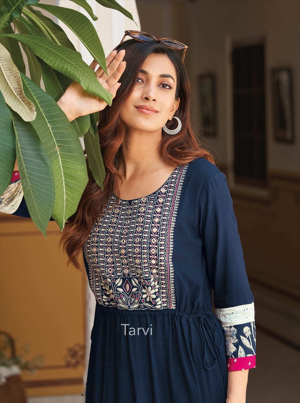 Navy Rayon & Cotton Maxi