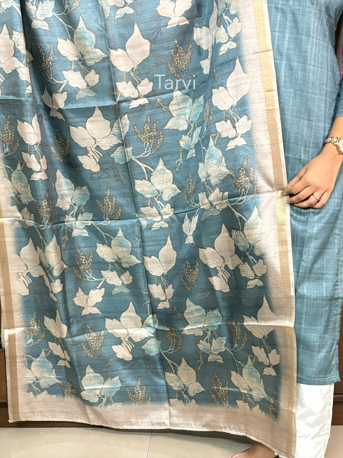 Teal Blue Chanderi Silk Kurti with Cotton Lining & Dupatta