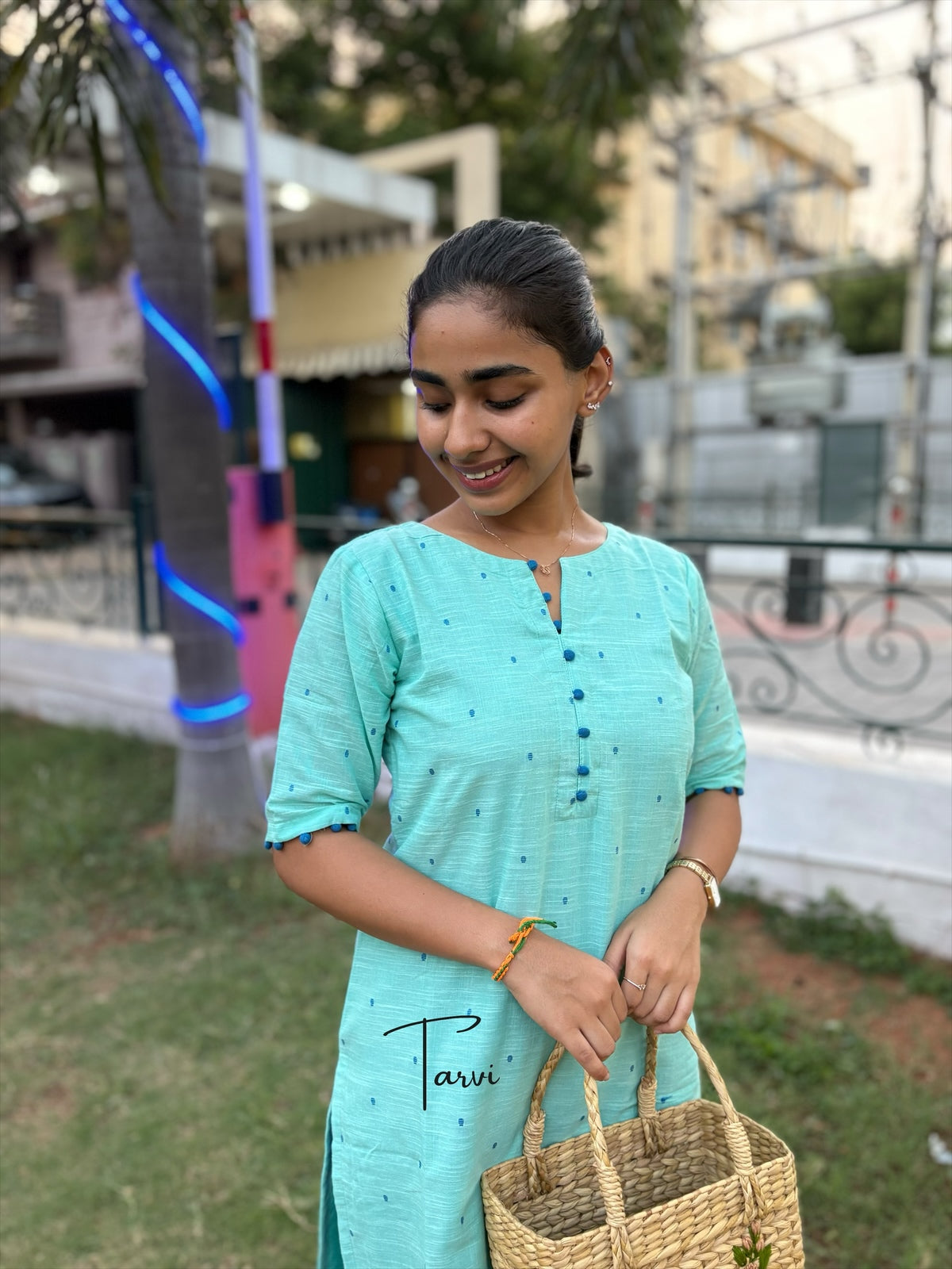 Aqua Pure Cotton Handloom Cord Set with Pocket & Cotton Lining