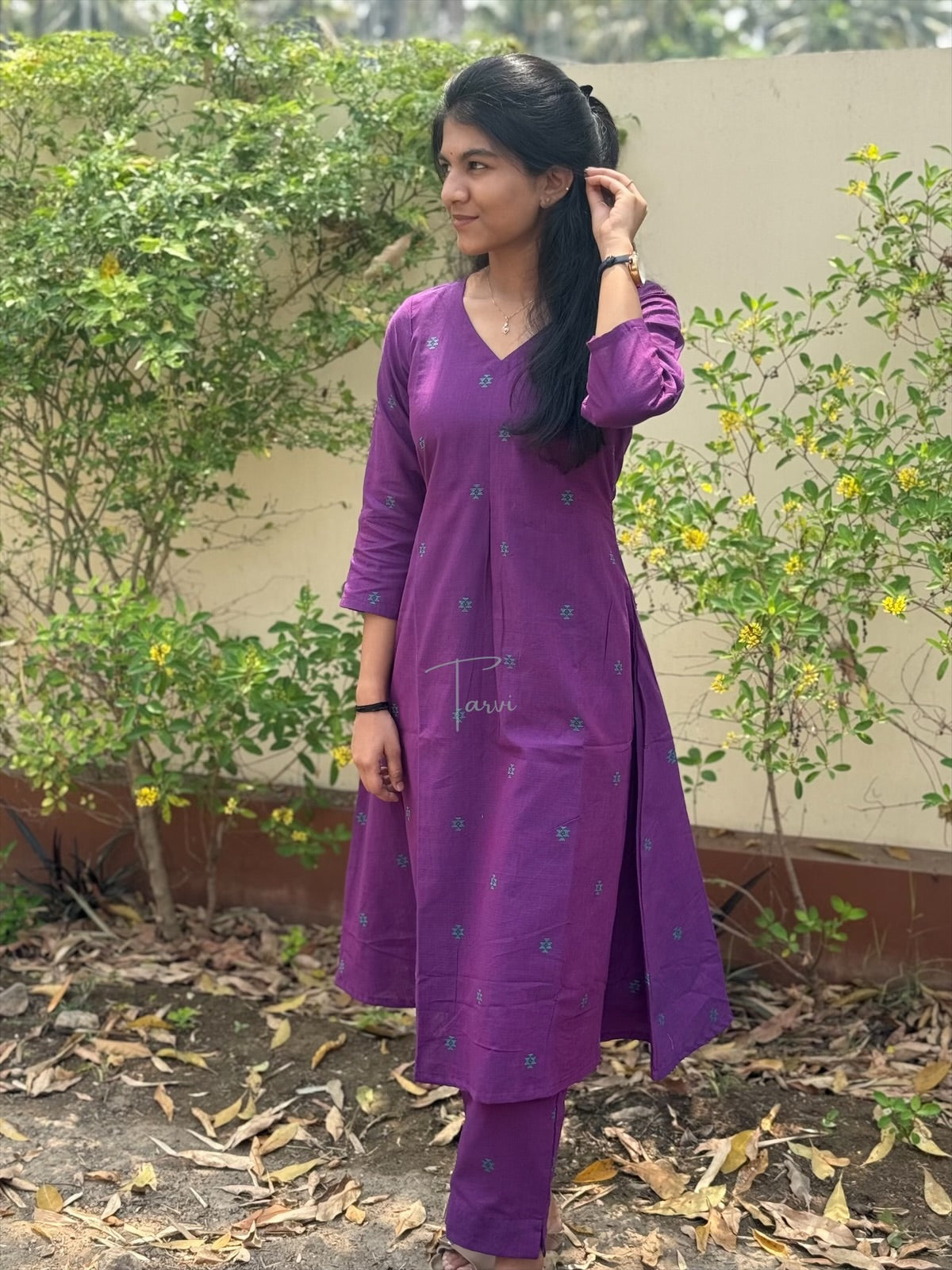 Cotton Handloom A line Cord Set with Cotton Lining