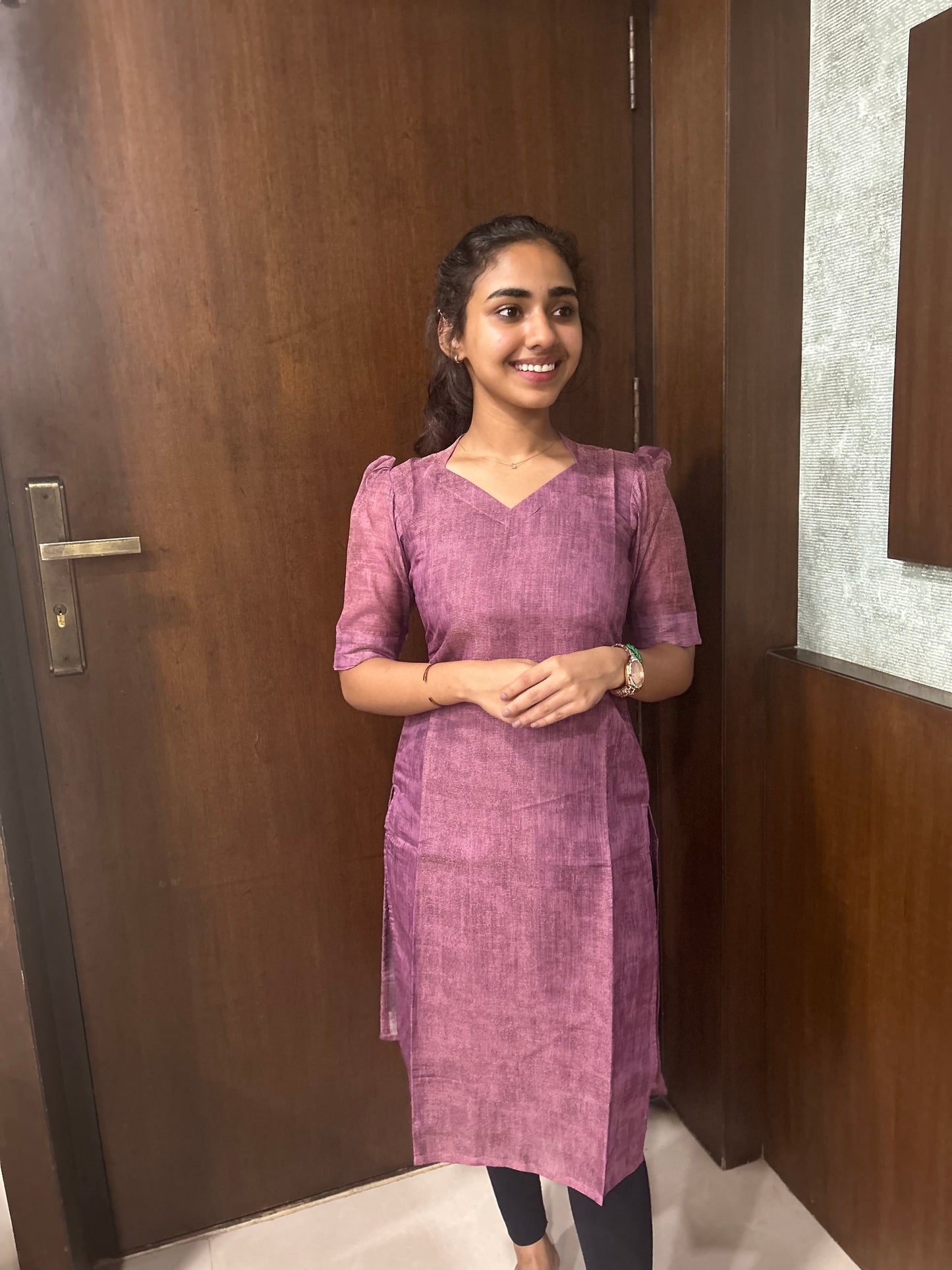 Purple Chanderi Tissue Silk Kurti with Cotton Lining & Dupatta