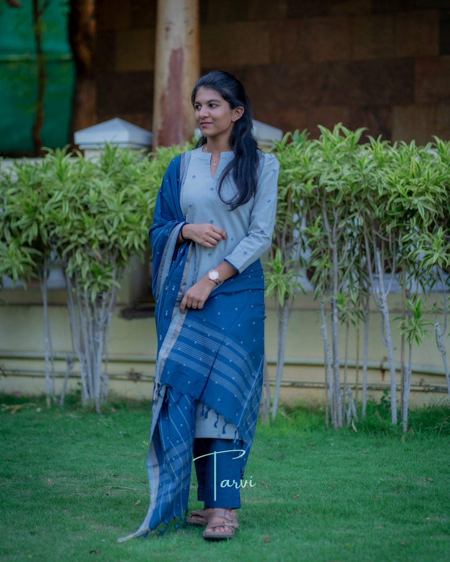 Grey Super Soft Pure cotton Handloom 3 pc Kurti Set