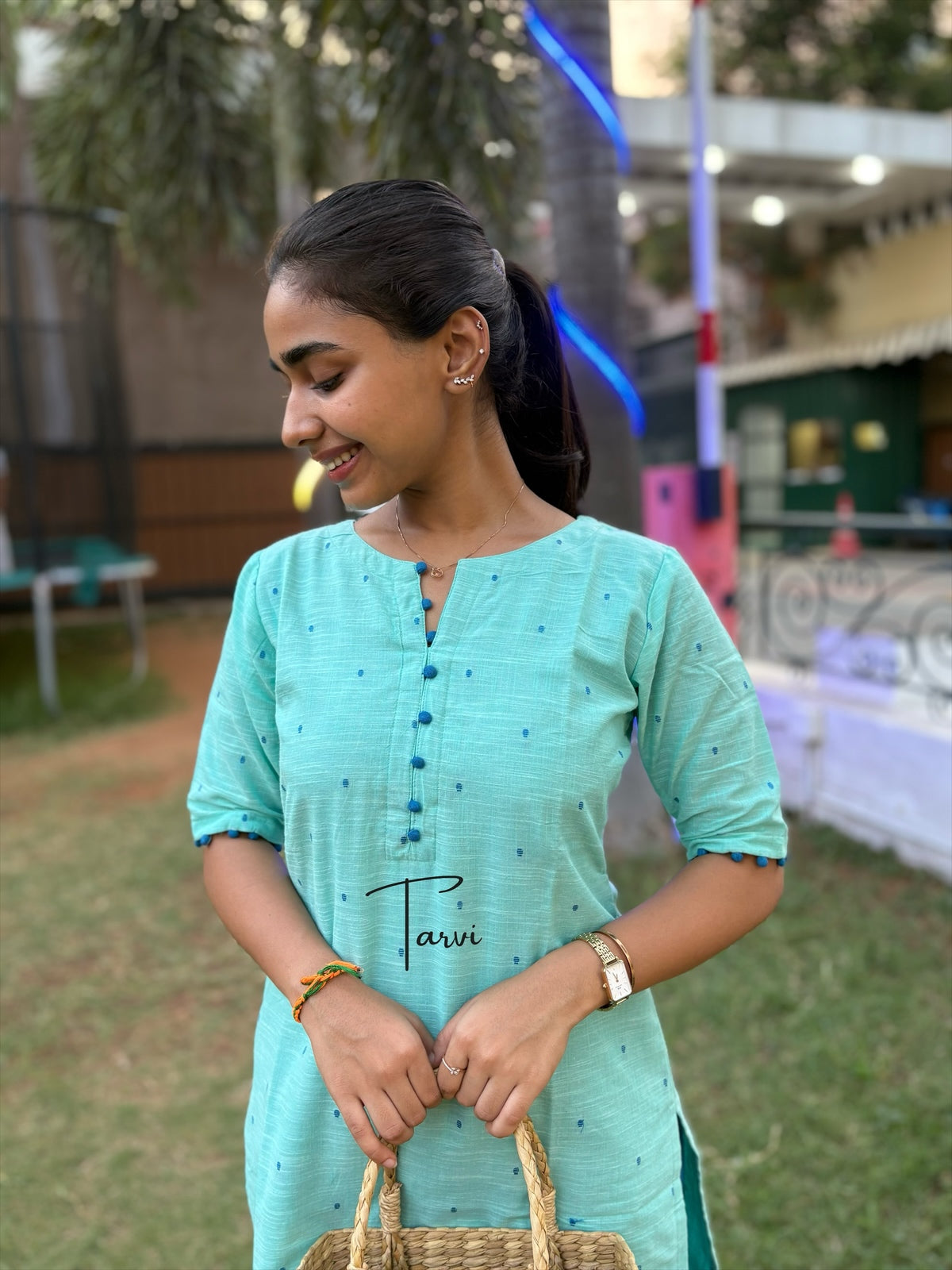 Aqua Pure Cotton Handloom Cord Set with Pocket & Cotton Lining