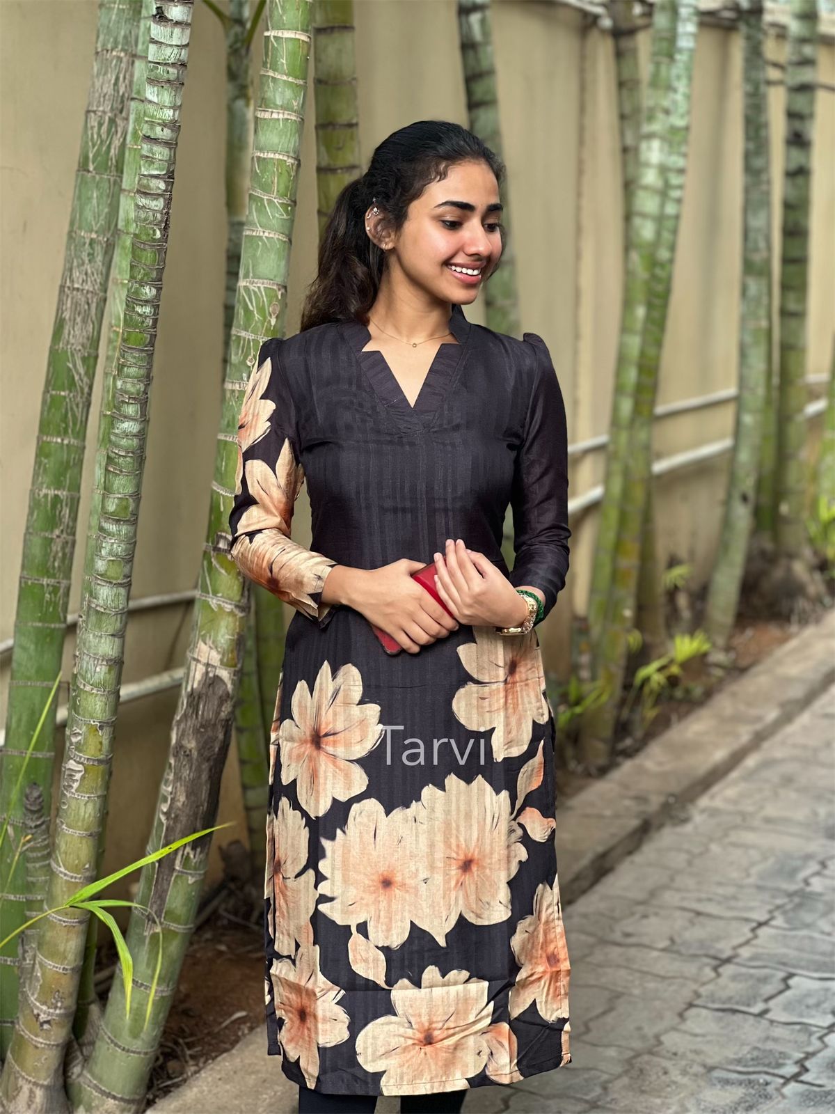 Pure Tussar Silk Kurti top with Swirls Abstract prints