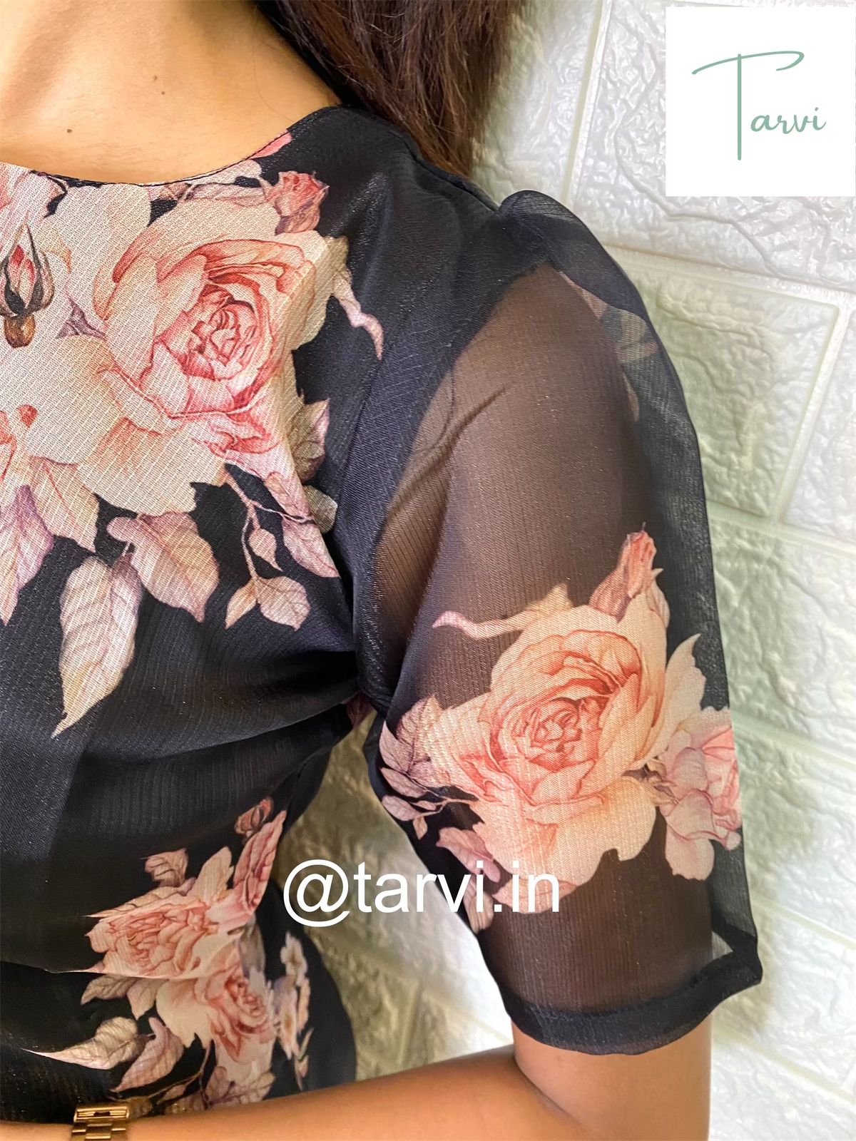Kota silk floral print black kurti