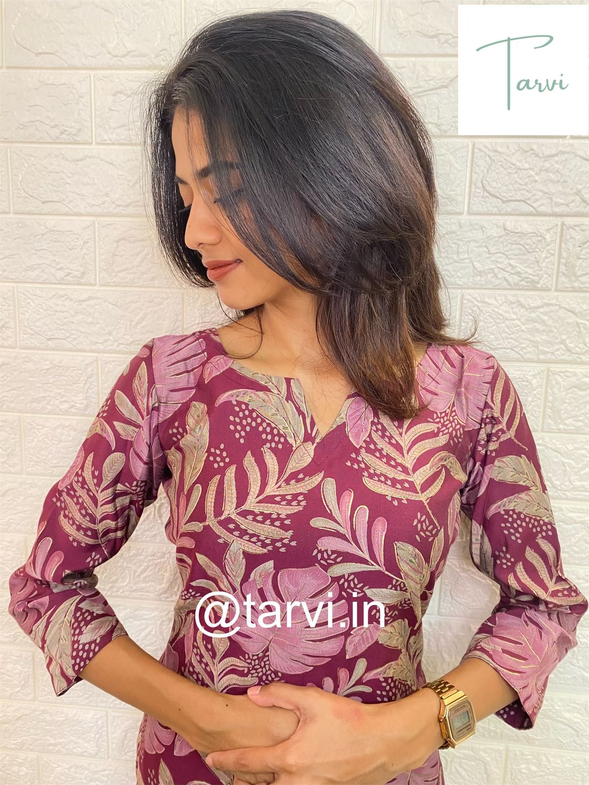 Our stunning Magenta Floral Kurti with Foil Print