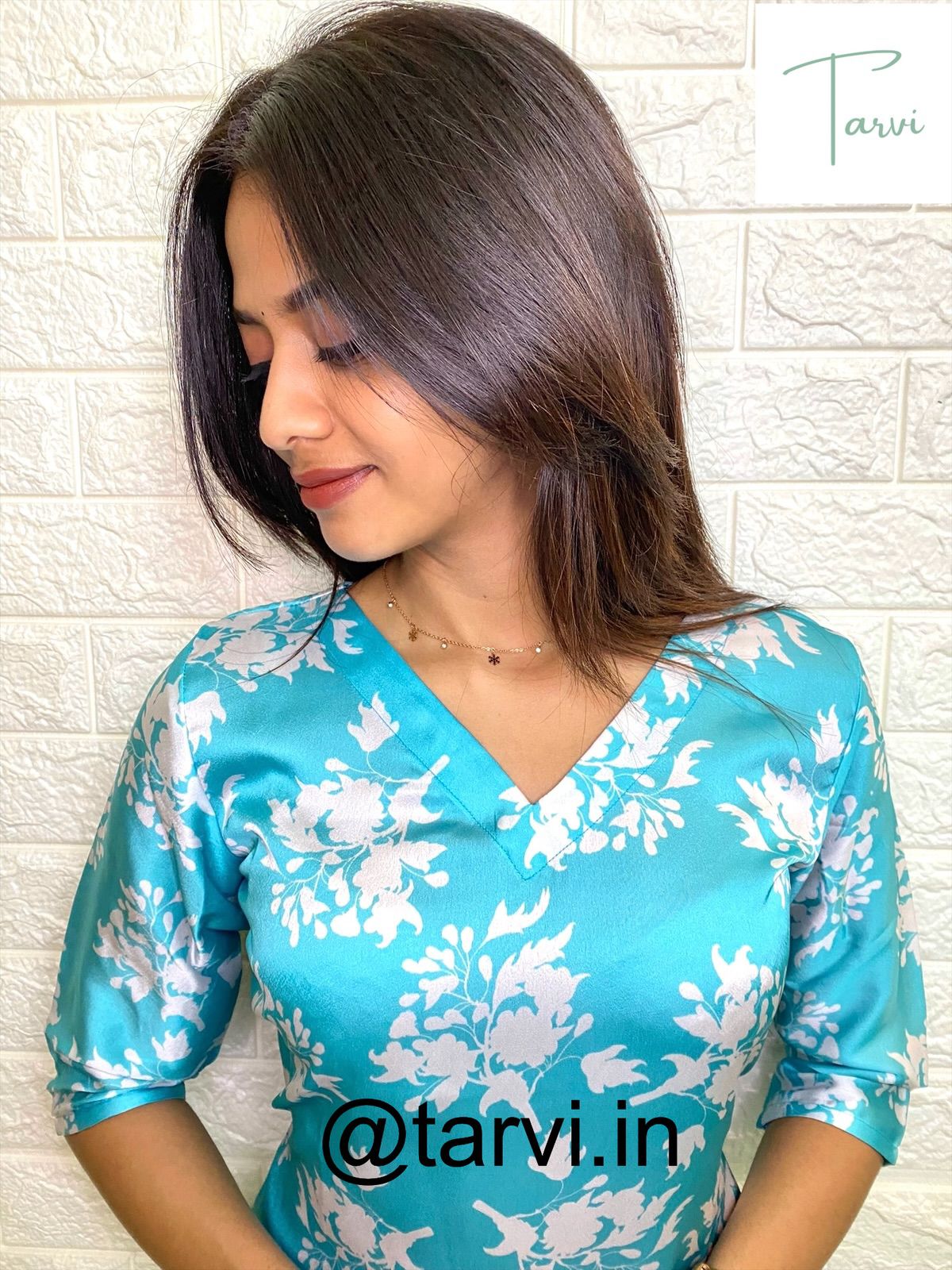 Sea Green Silky Printed Kurti