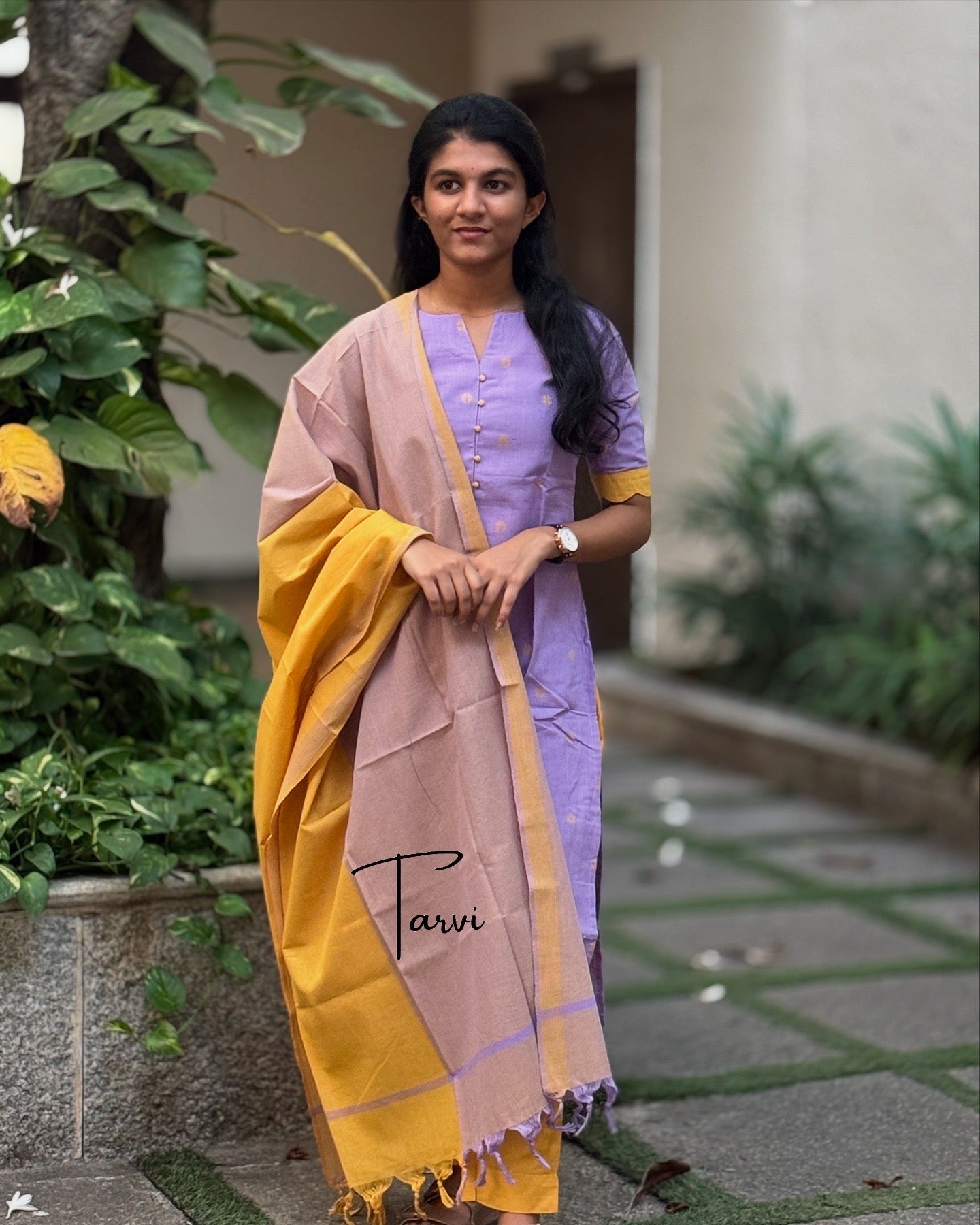 Lavender Super Soft Handloom cotton 3 pc Kurti Set