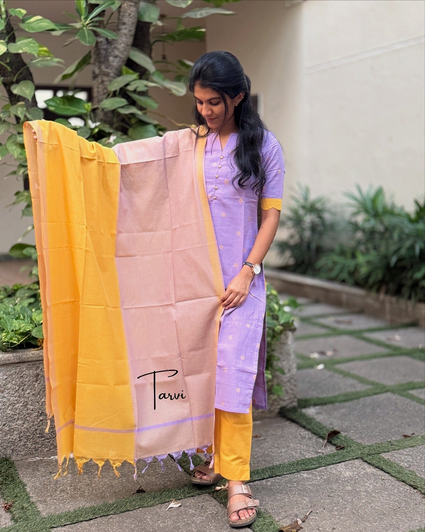 Lavender Super Soft Handloom cotton 3 pc Kurti Set