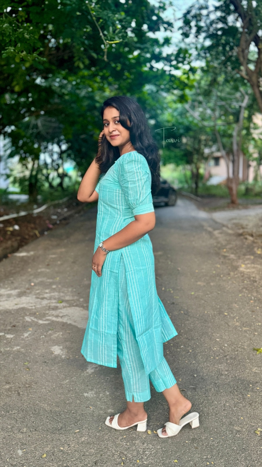 Mint Green Pure Cotton Handloom Cord Set with Pocket & Cotton Lining