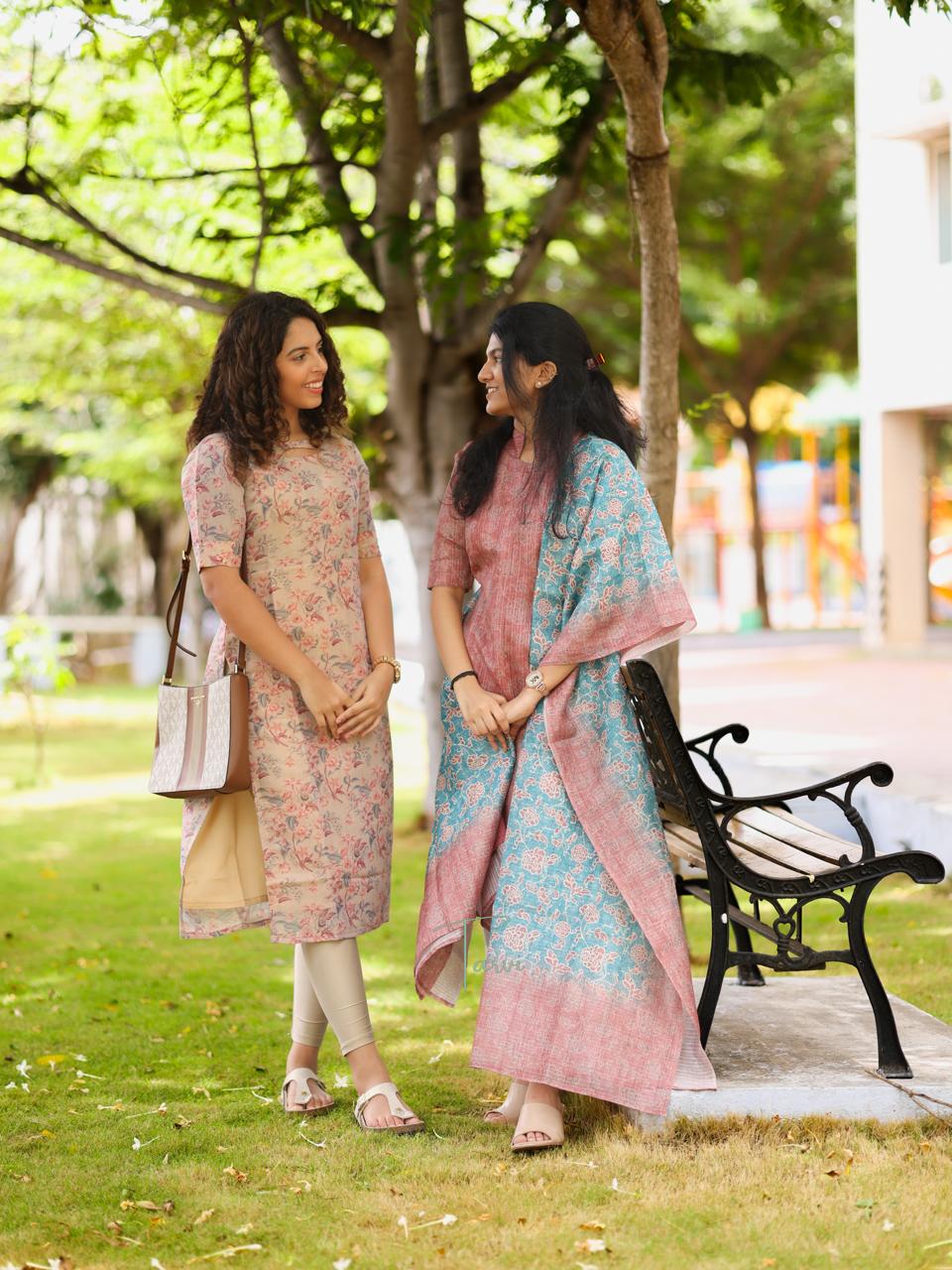 Peach BAMBOO SILK Kurti with Dupatta