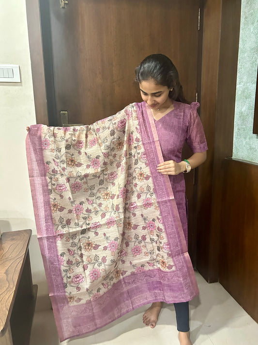 Purple Chanderi Tissue Silk Kurti with Cotton Lining & Dupatta