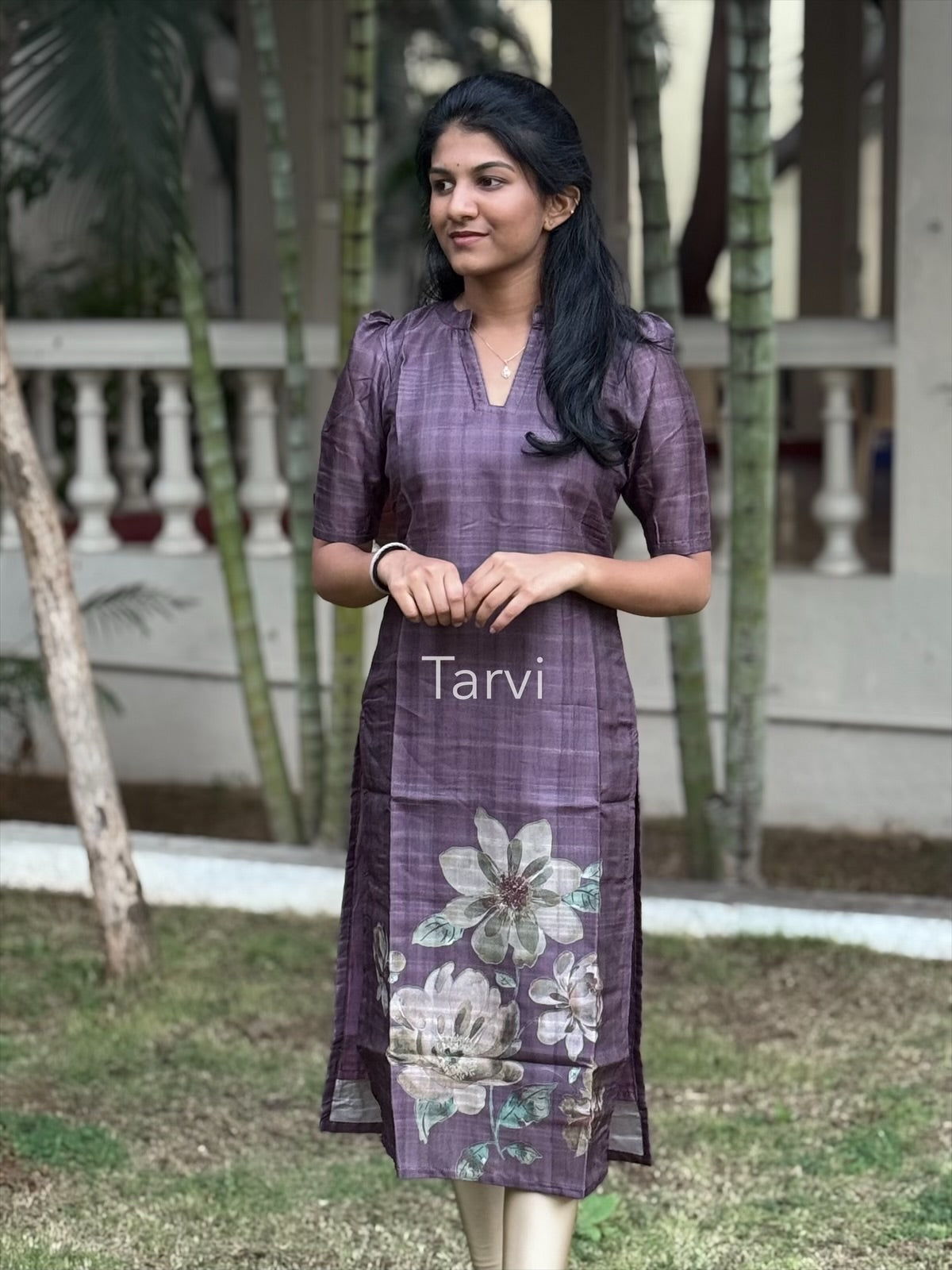 Berry Tussar Silk Kurti with Cotton Lining and Dupatta