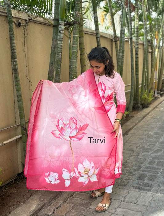 Light Pink Crepe Silk Kurti with Dupatta
