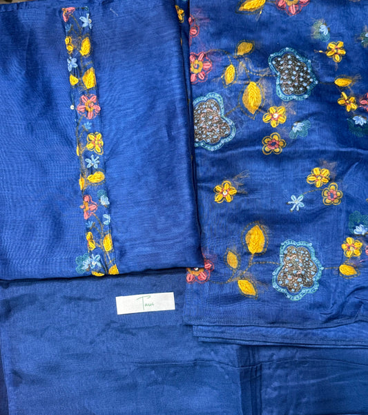 Robin blue Silk 3 pc unstitched Kurti dress material set