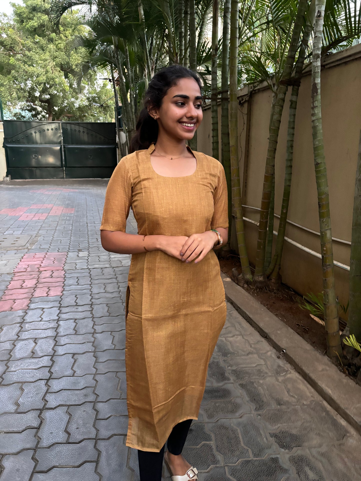 Honey Chanderi Tissue Silk Kurti with Cotton Lining & Dupatta
