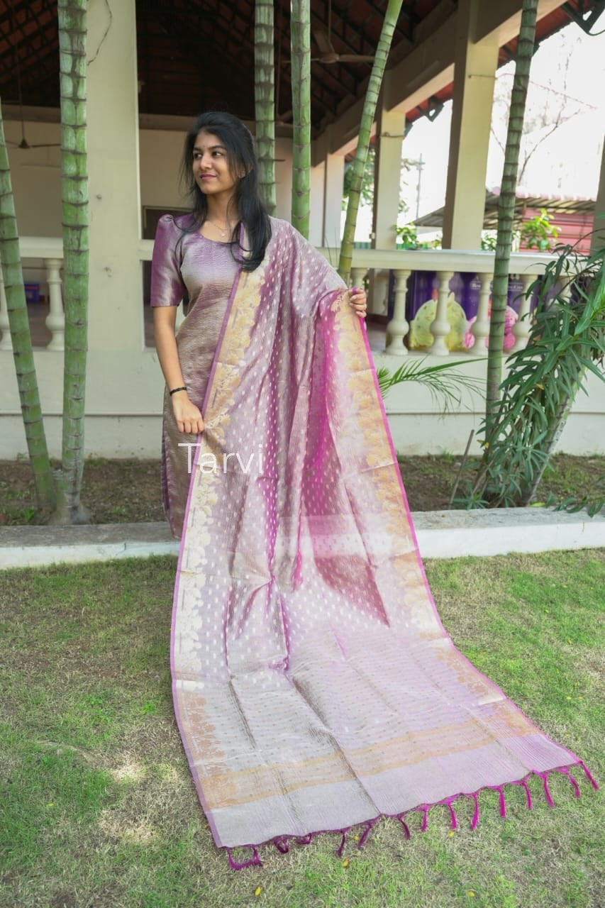 Ombre Purple Crush Tissue Tussar Kurti with Cotton Lining and butta Dupatta