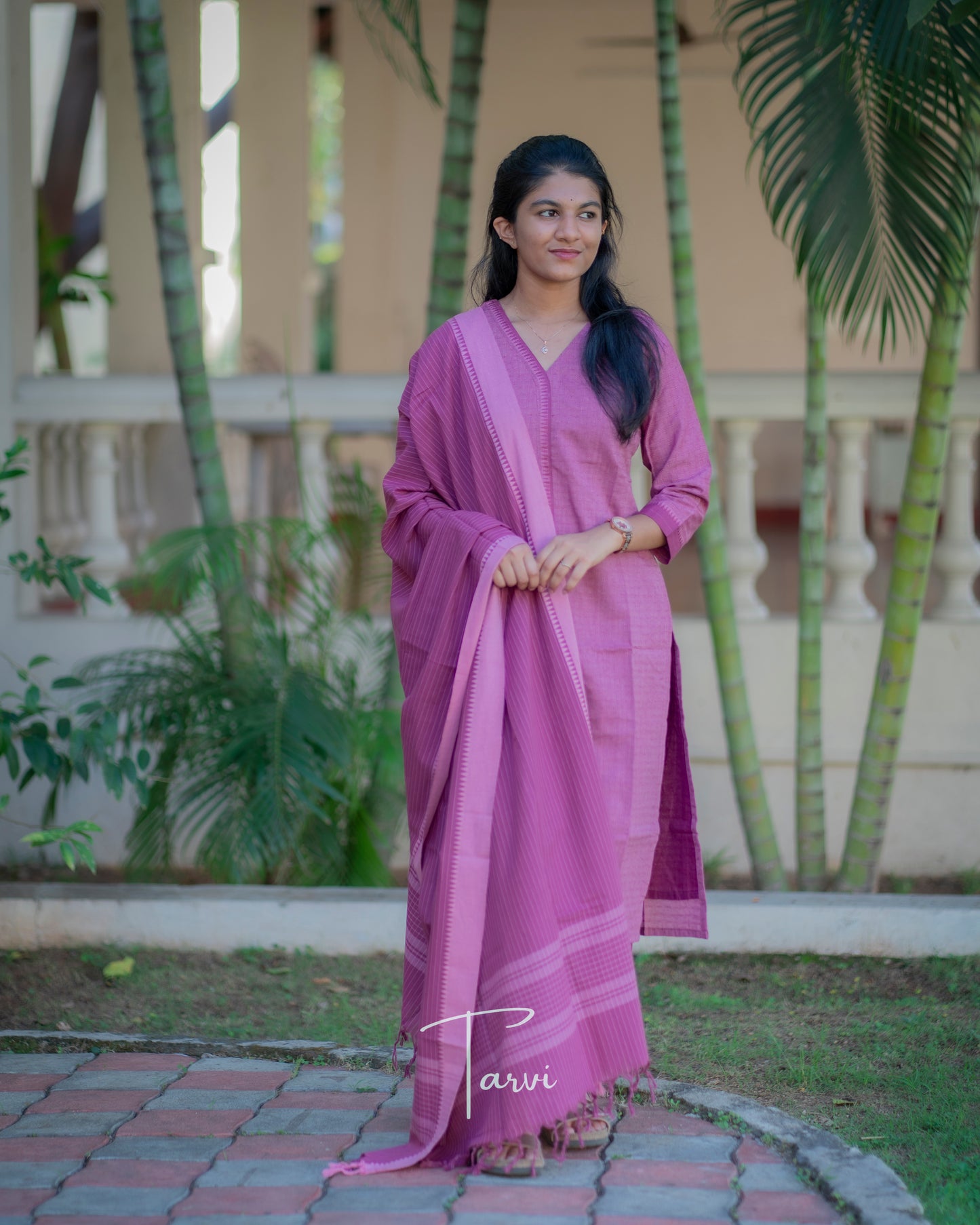 Vintage Rose Soft Pure cotton Handloom 3 pc Kurti Set