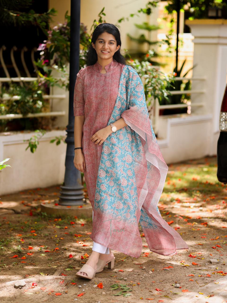 The Peach BAMBOO SILK Kurtis and Dupatta with Lining