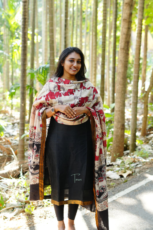 Mangalagiri Premium Silk Kurti with Kalamkari Dupatta.