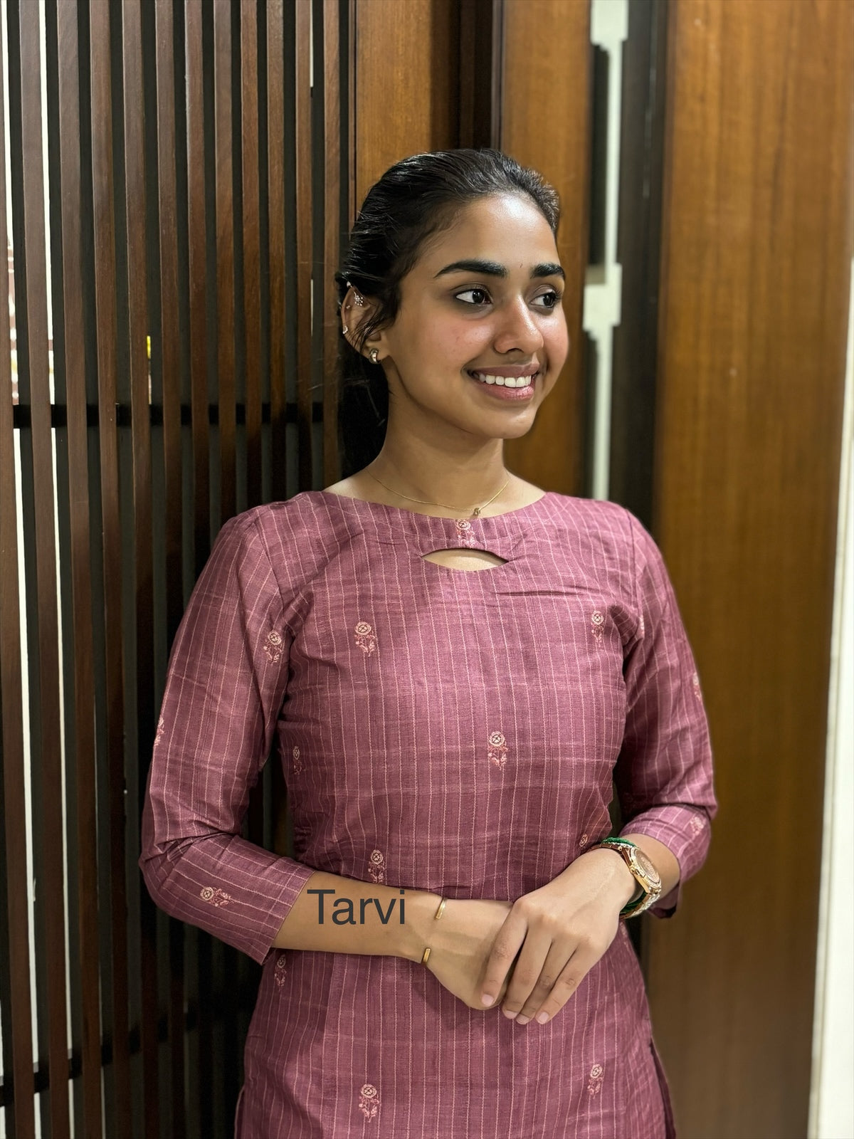 Dark Peach Chanderi Silk Kurti with cotton lining and Dupatta