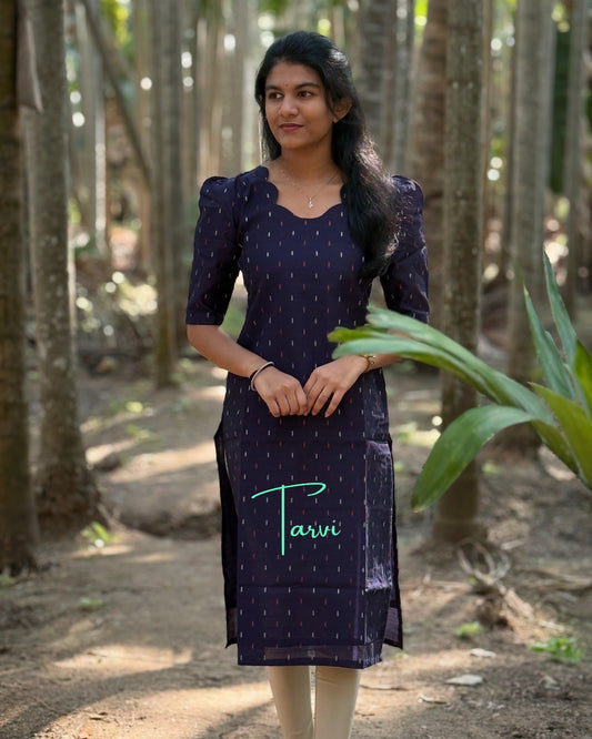 Navy Raw Silk Kurti with butta