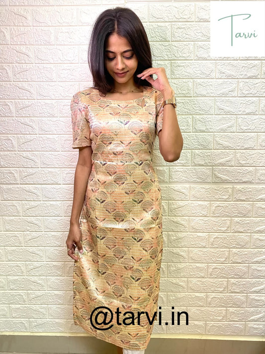 Ecru Tussar Silk Kurti with floral print & Thread work