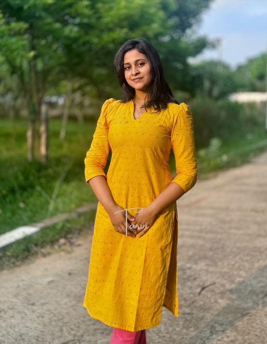 Yellow Pure Cotton Handloom Cord Set with Pocket & Cotton Lining