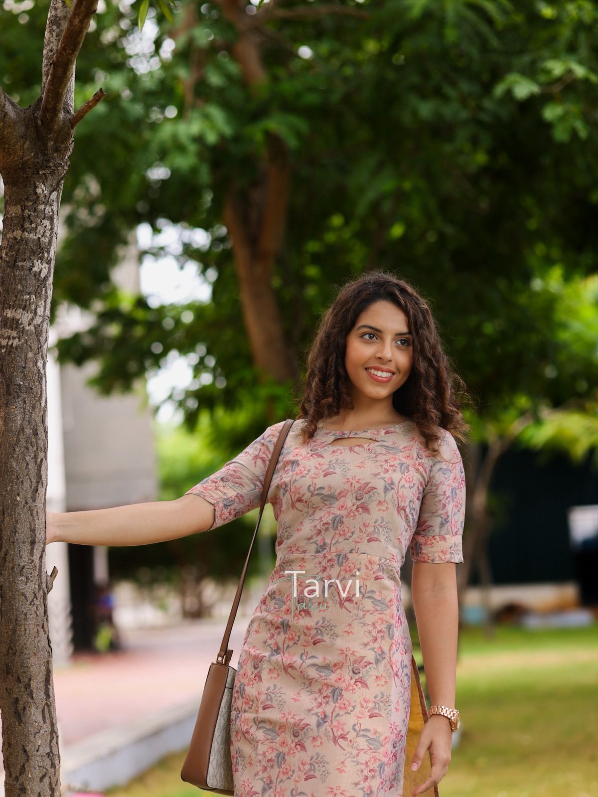 Beige Tissue Shimmer Kurti with Floral Patterns