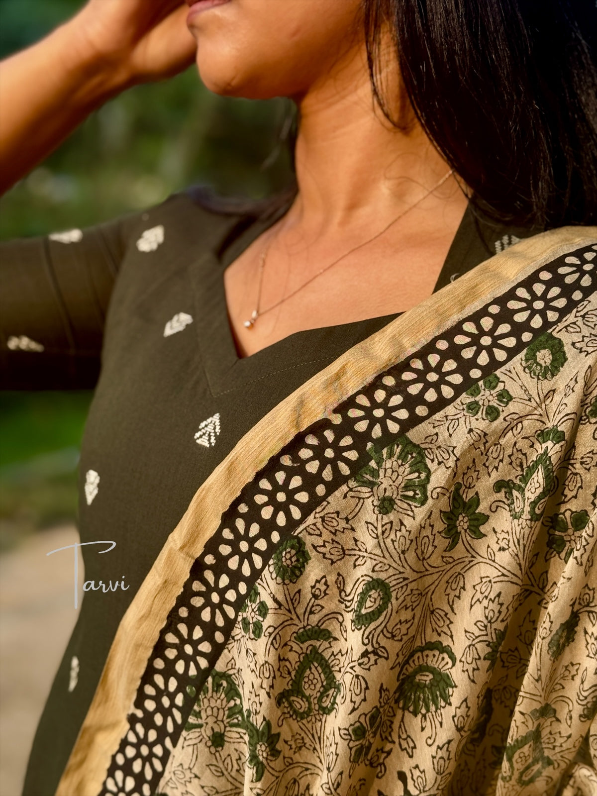 Bottle Green Handloom Kurti with Cotton Lining and Chanderi Silk Dupatta