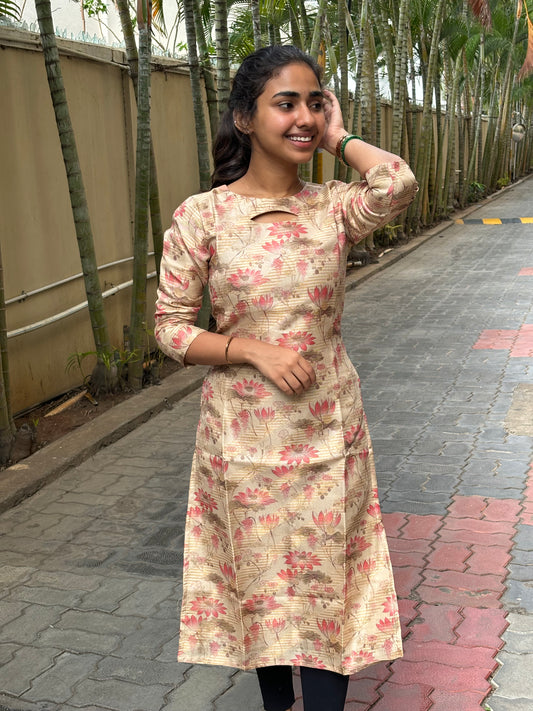 Jute Silk Kurti with Cotton Lining & Floral print