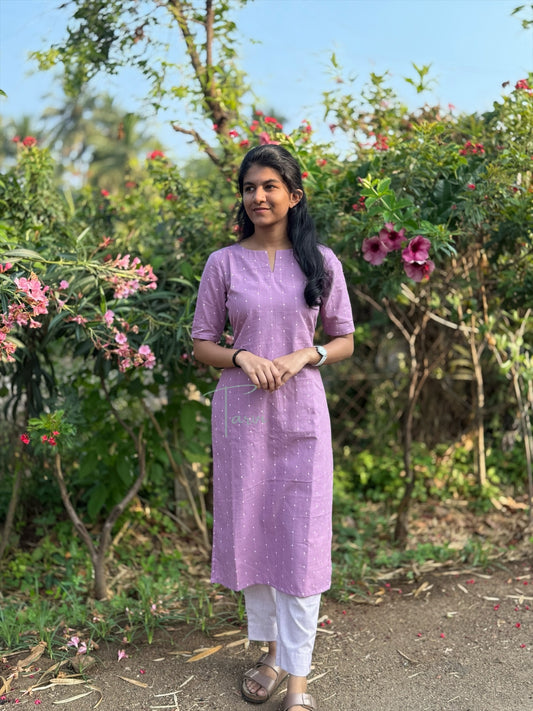 Light Wine Pure Cotton Handloom Cord Set with Pocket & Cotton Lining