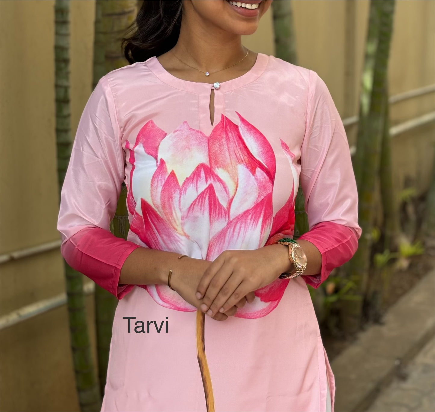 Light Pink Crepe Silk Kurti with Dupatta