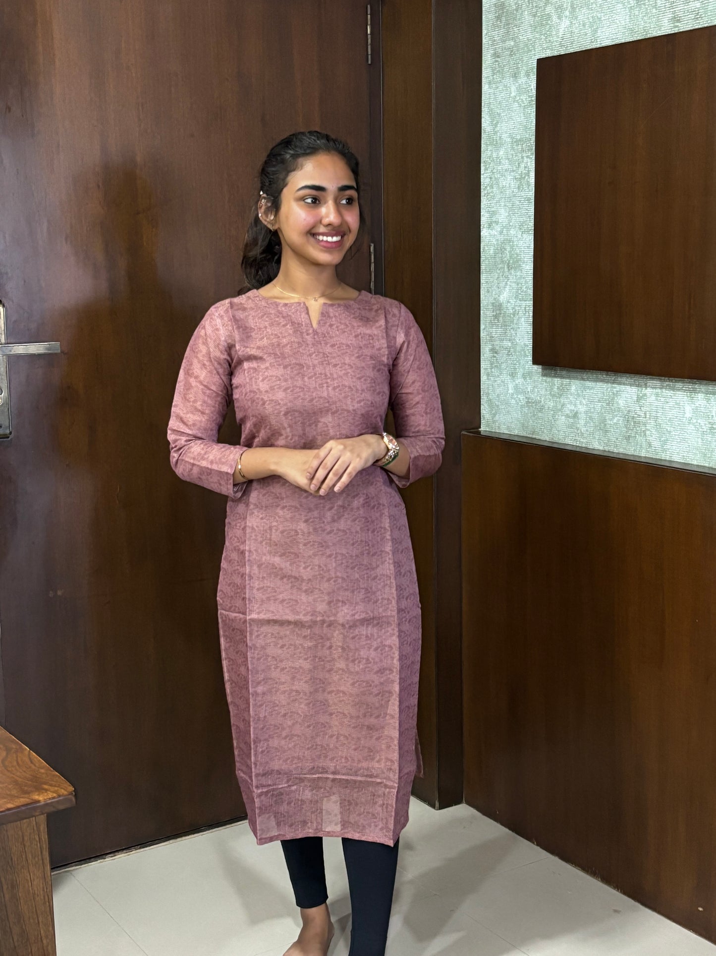 Light Maroon Chanderi Tissue Silk Kurti with Cotton Lining and Dupatta