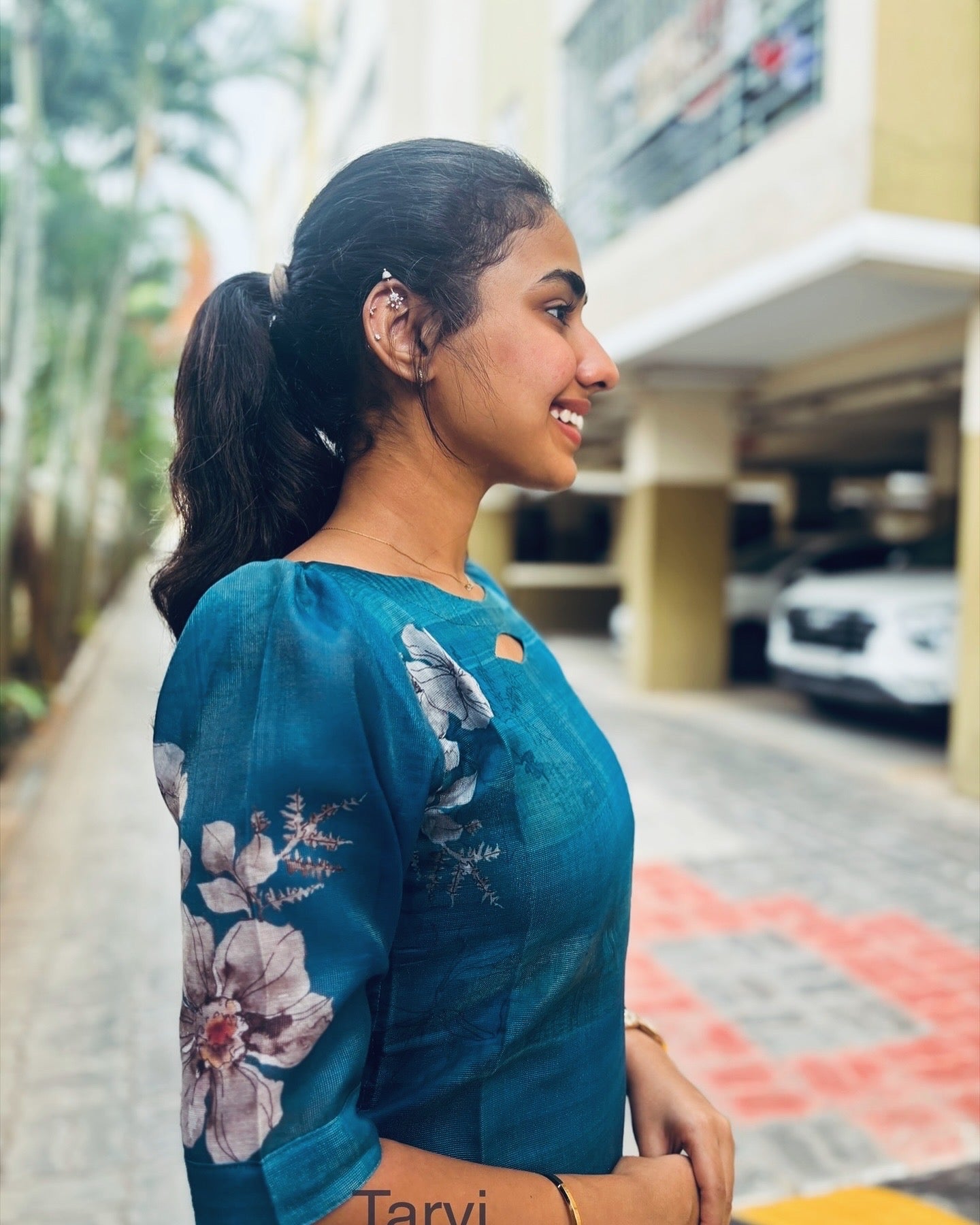 Peacock Blue Chanderi Tissue Silk Kurti with Cotton Lining & Dupatta