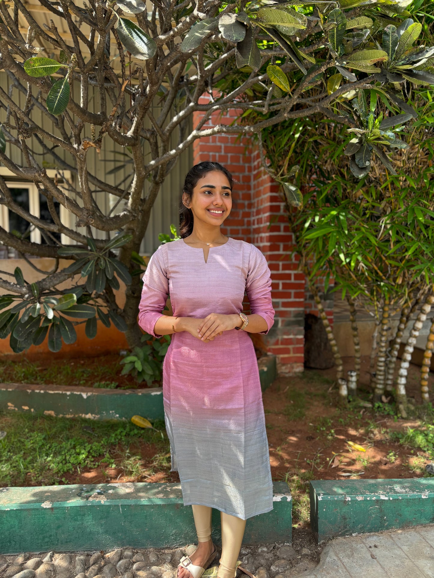 Pink Crush Tissue Tussar Kurti with Cotton Lining and Pichwai Print Dupatta