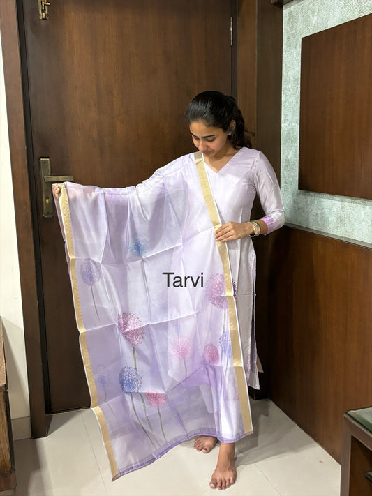 Light Lavendar Crepe Silk Kurti with Dupatta