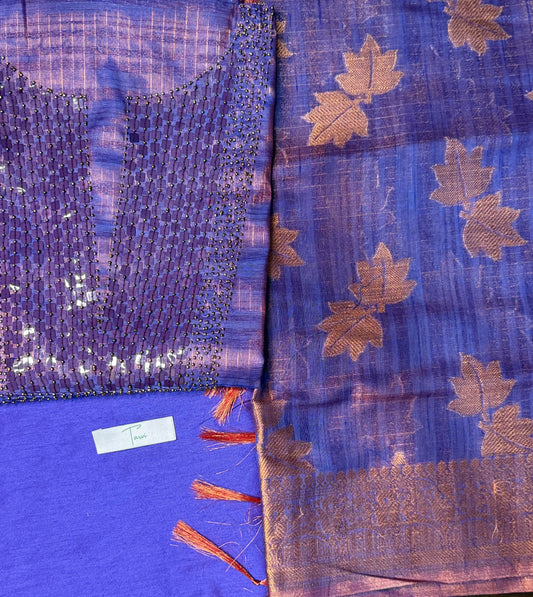 Purple Tissue Silk 3 pc unstitched Kurti dress material set