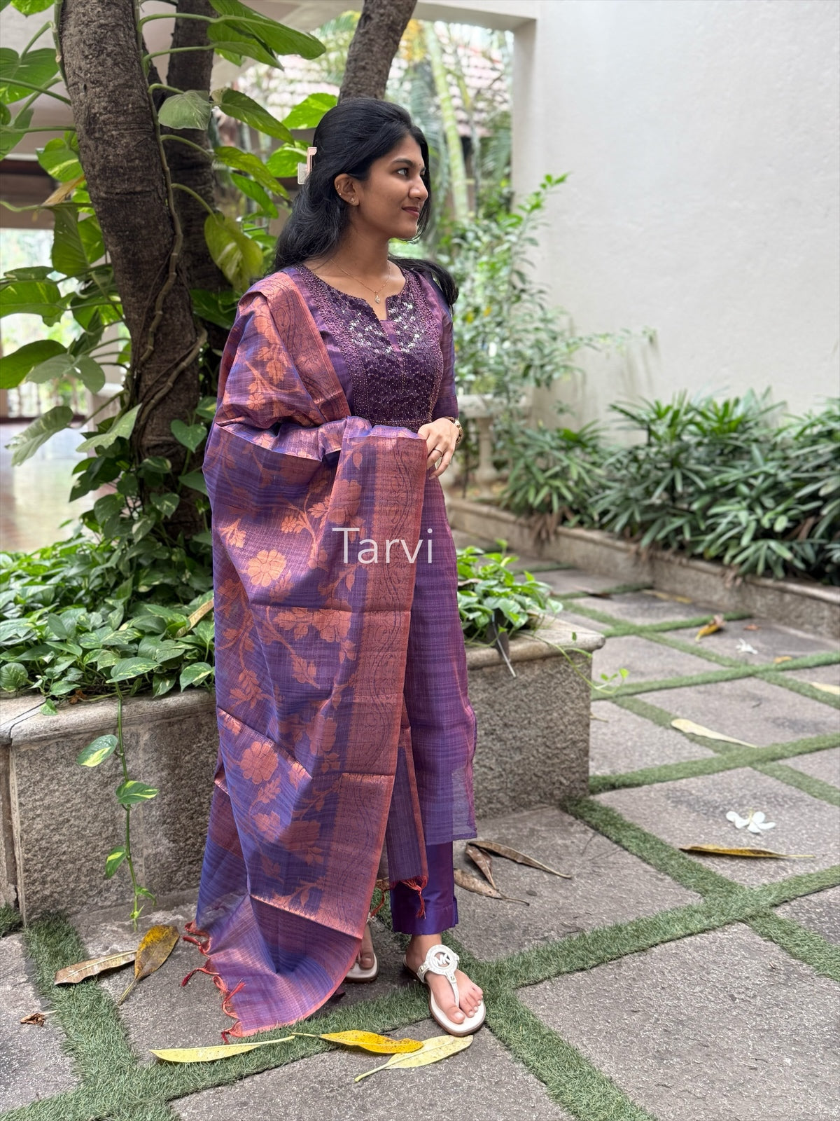 Purple Tissue Silk 3 pc unstitched Kurti dress material set