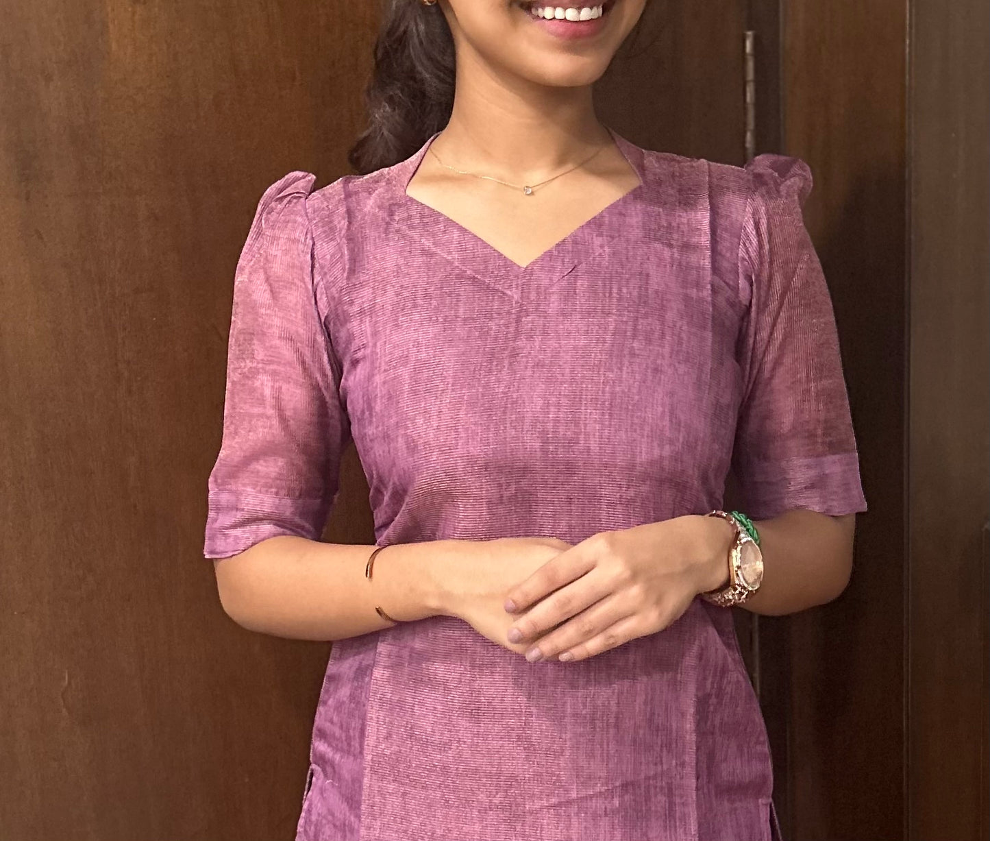 Purple Chanderi Tissue Silk Kurti with Cotton Lining & Dupatta